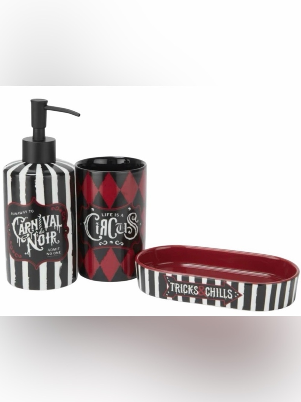 Killstar Bathroom Set 3pc TRICKS N CHILLS Soap Dispenser Soap Dish Sideshow
